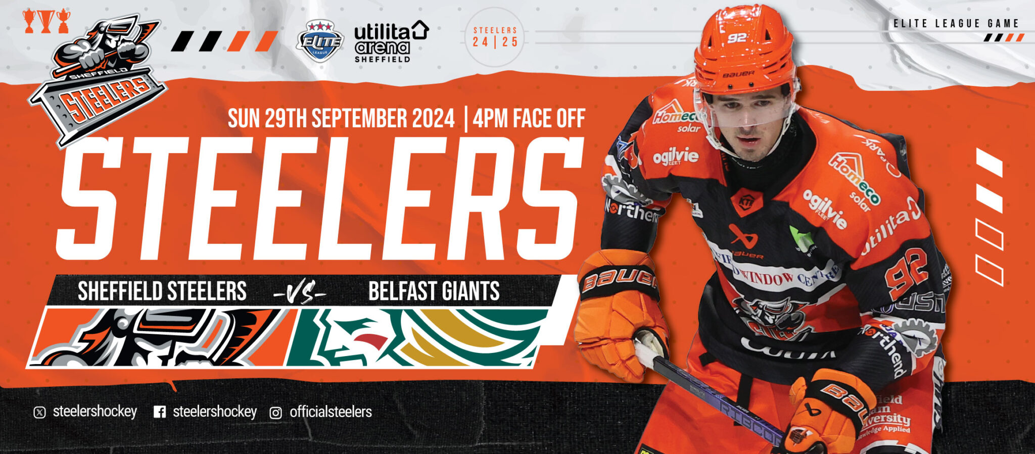 Game Day Sunday 4pm at the Arena Vs Belfast Giants Sheffield Steelers